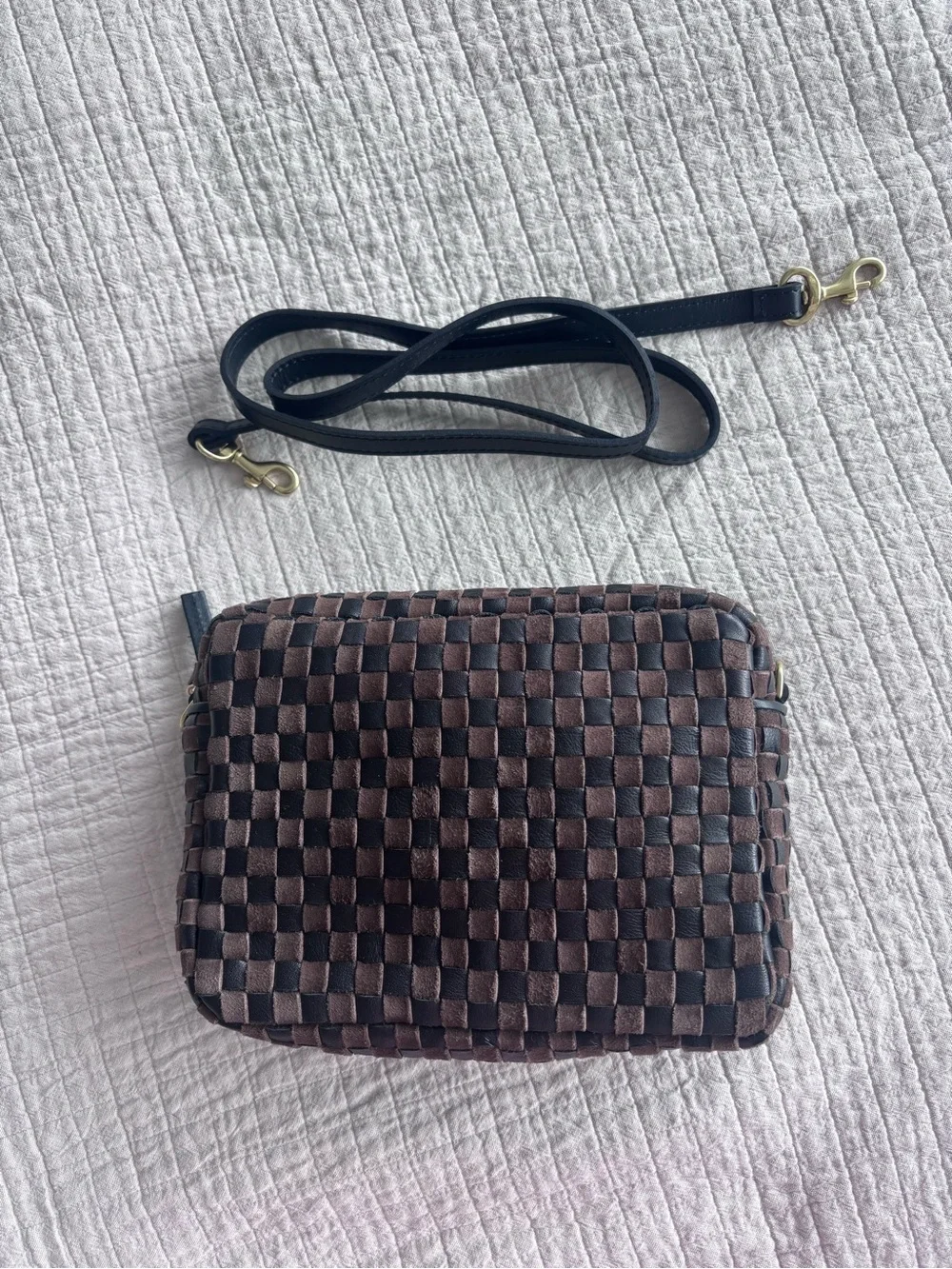 Brand New Clare V Midi Sac in Black/Chocolate Woven Leather
